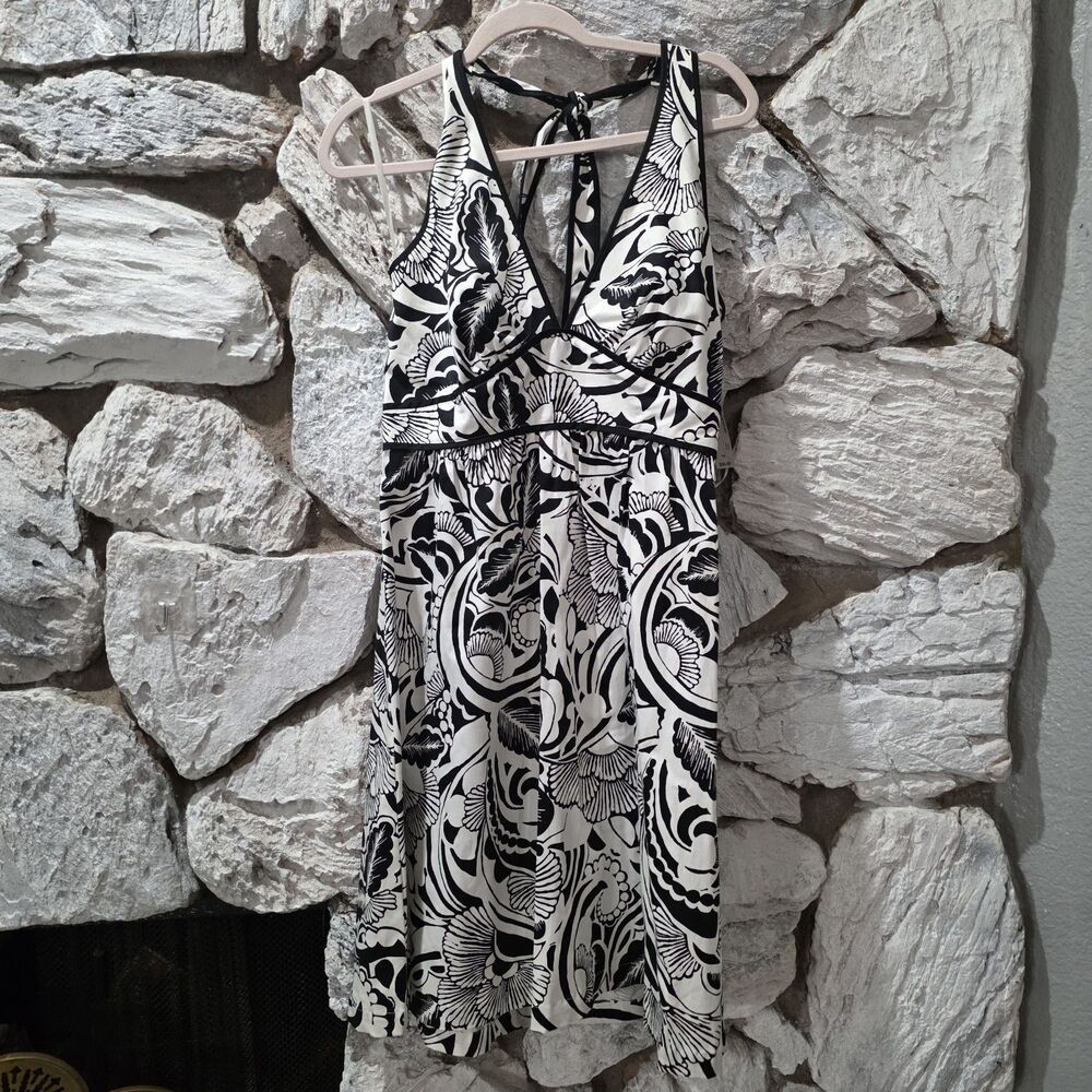 Ana Womens Black White Floral Halter Dress Minimalist Vacay Beachy Womens 12 New